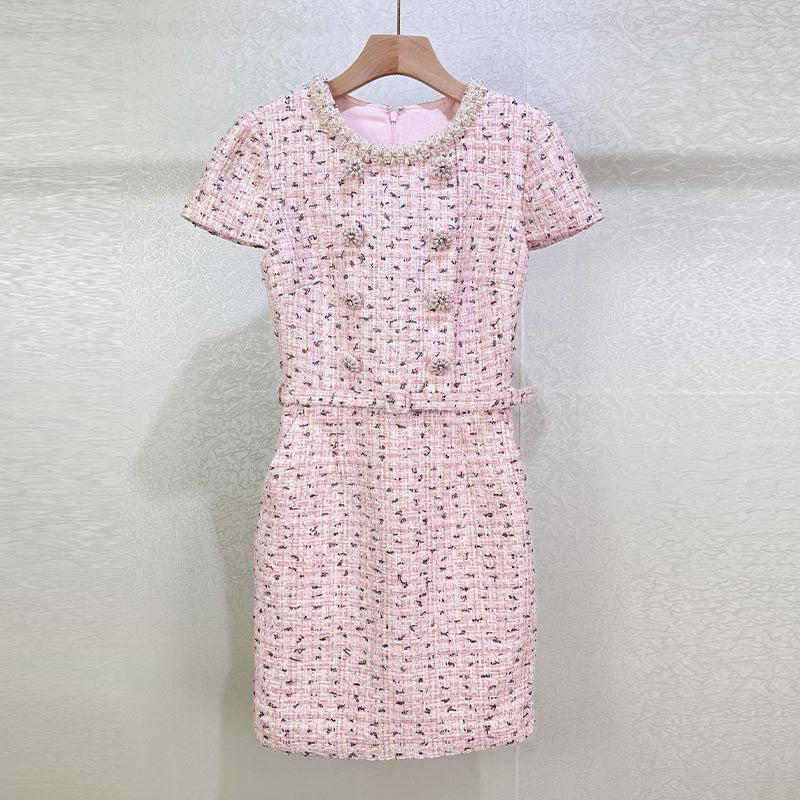 Flowering Girl Women Embellished Bouclé Mini Dress In Pink