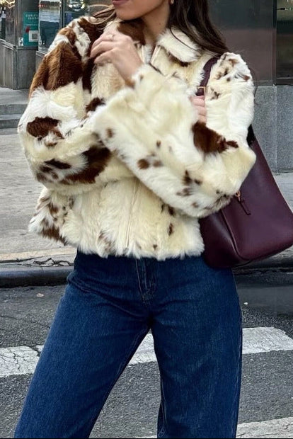 Flowering Girl Women leopard print fur coat