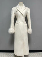 Flowering Girl Women Ivory Slim faux fur mid-length woolen coat