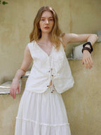 Beaded Linen Lace-Up Access Vest