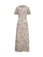 Puff sleeve floral skirt summer small fresh very fairy dress, purple summer thin long skirt gentle fungus side girl