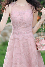 Pink 3D Floral Beaded Maxi Dress