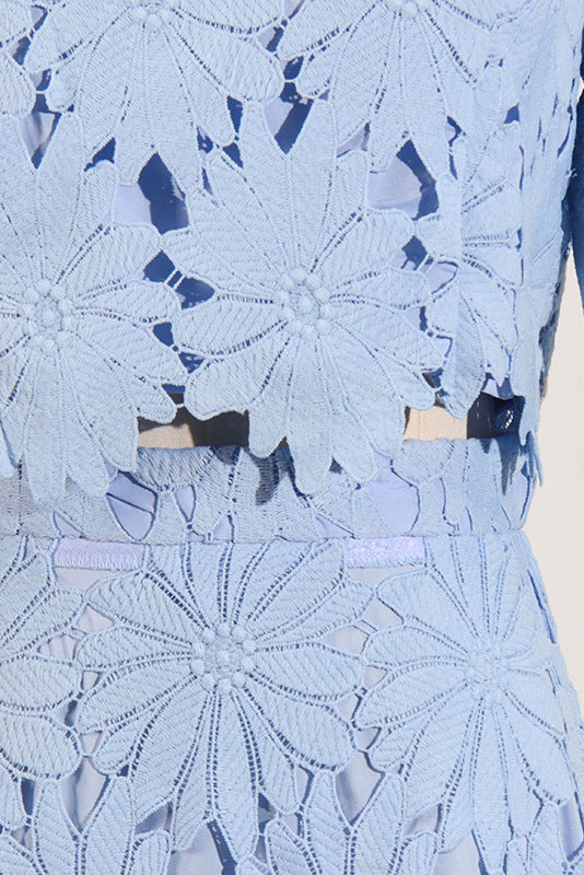 Flowering Girl Women Lace Embroidered Top & Maxi Skirt Two-Piece Set In Blue