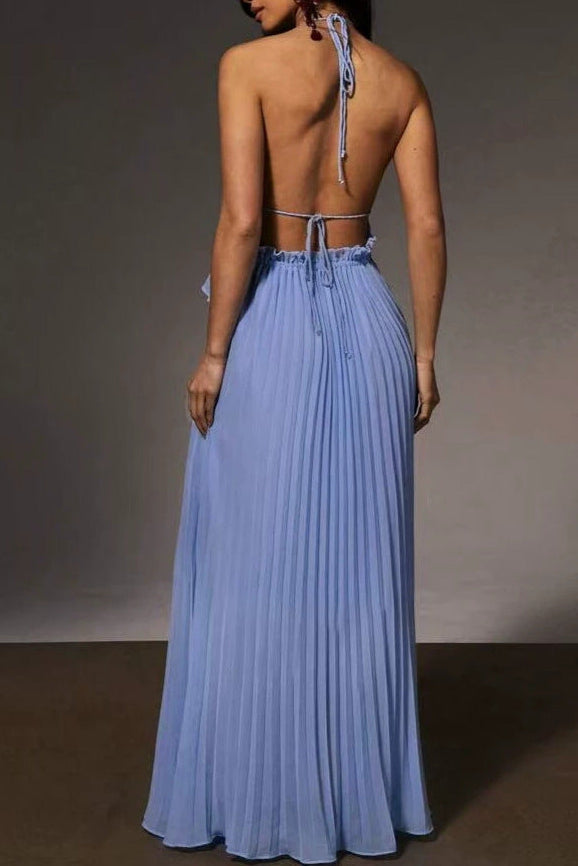 Halter Neck Pleated Maxi Dress