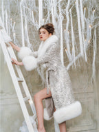 Sliver Tie Long Sleeve Long Fur Autumn Coat