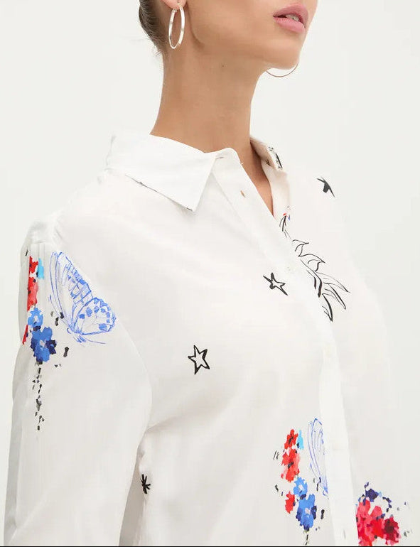 White Sun & Star Print Oversized Long Sleeve Shirt