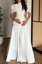 Flowering Girl Women white short-sleeved long skirt suit