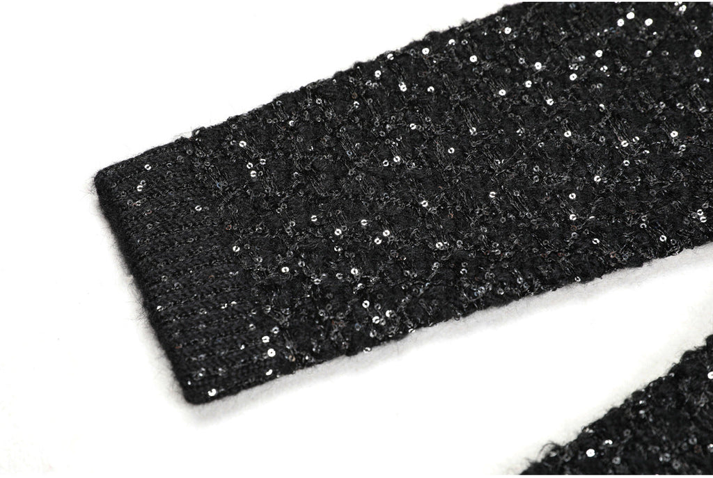Flowering Girl Women sequin knit v-neck cardigan in black
