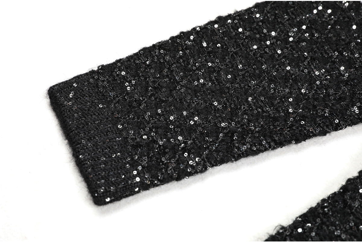 Flowering Girl Women sequin knit v-neck cardigan in black