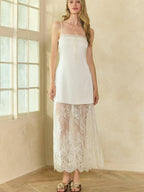 Flowering Girl Women Lace Hem Satin Slip Maxi Dress