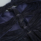 Flowering Girl Women Bonnie Halter Pleated Cutout Maxi Dress In Navy Blue