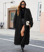 Flowering Girl Women verna V-neck long imitation fur coat