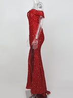 Red Off-Shoulder Sequin Dress