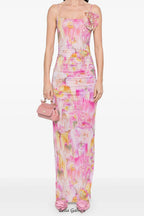 Flowering Girl Women molly Floral Appliqué Print Maxi Dress in pink
