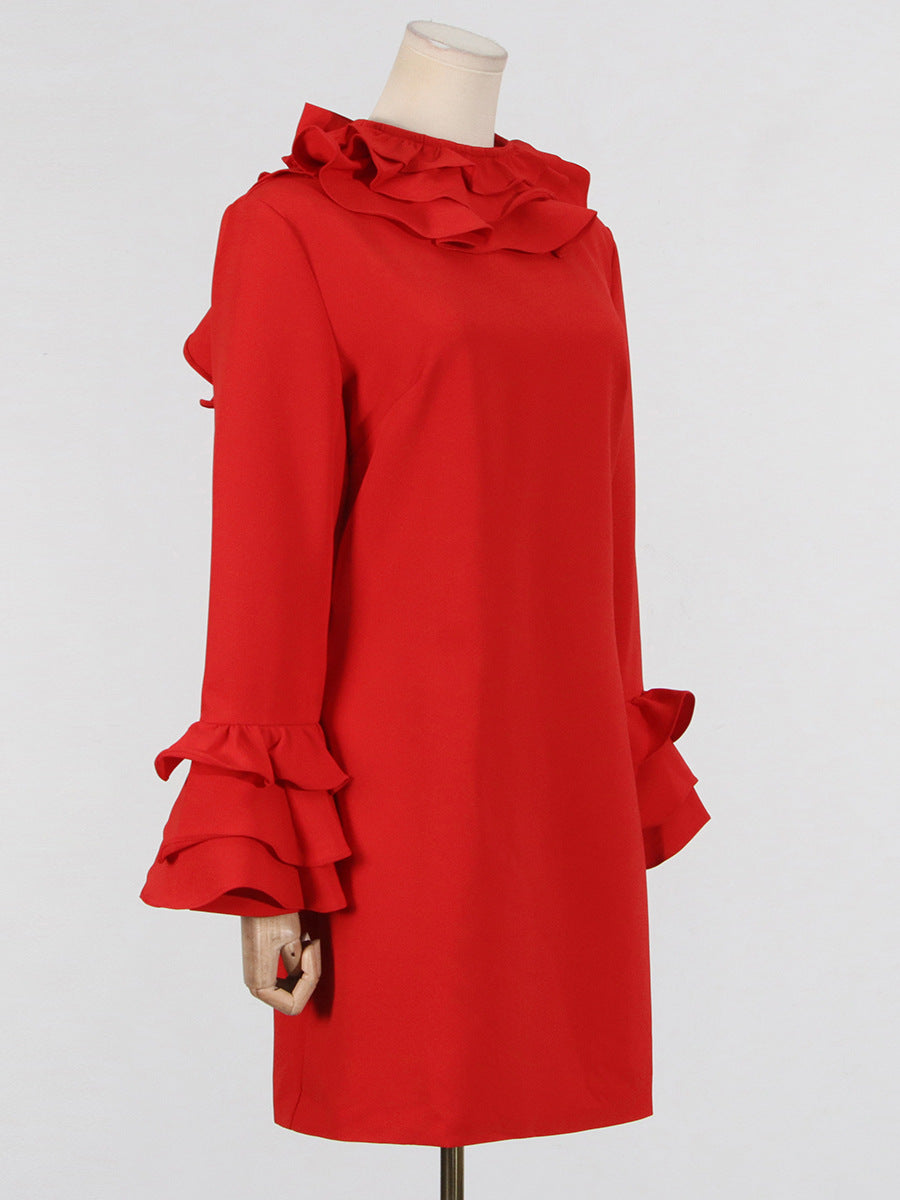 Flowering Girl Women Alessandro Ruffle Backless Mini Dress in red