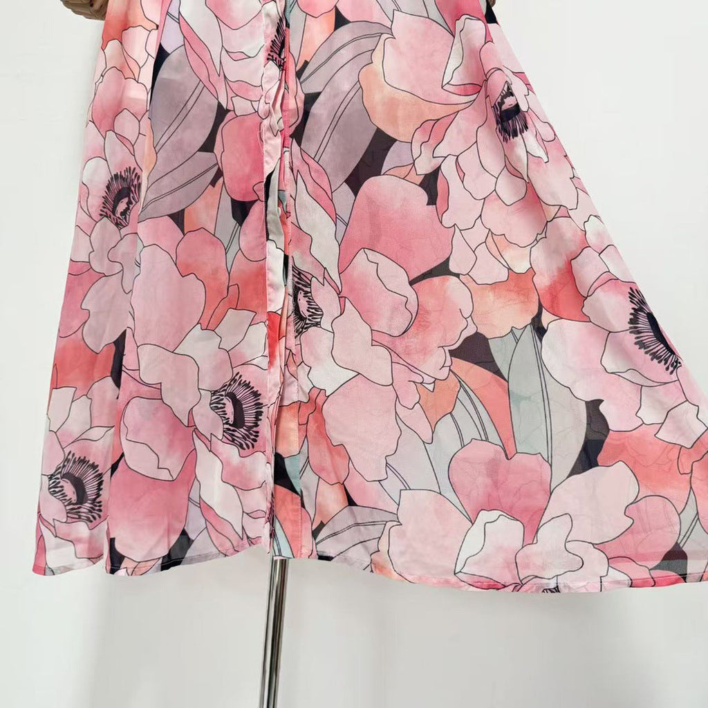 Flowering Girl Women Floral Print Silk Organza Maxi Dress In Pink-Multi
