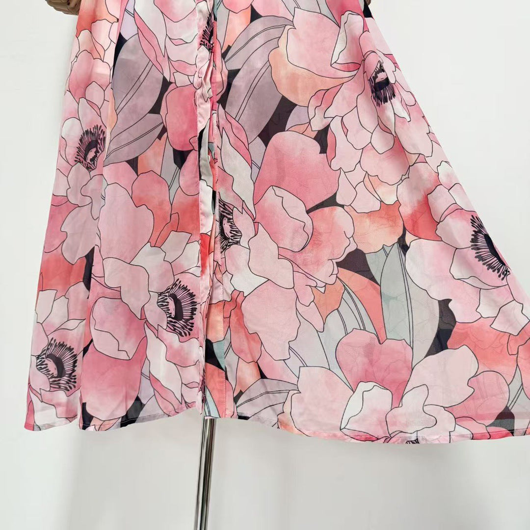 Flowering Girl Women Floral Print Silk Organza Maxi Dress In Pink-Multi