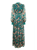 French retro green floral dress, high-end royal sister dress, dress skirt, light luxury, niche high-end long skirt women