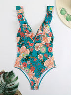 v-neck floral print Ruffle bikini