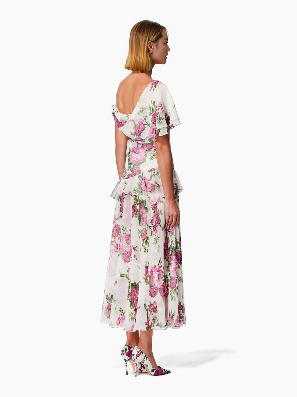 White Off-The-Shoulder Floral Printed Midi Dress