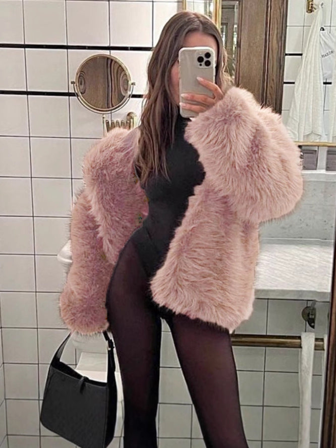 Flowering Girl Women suit collar imitation fox fur coat