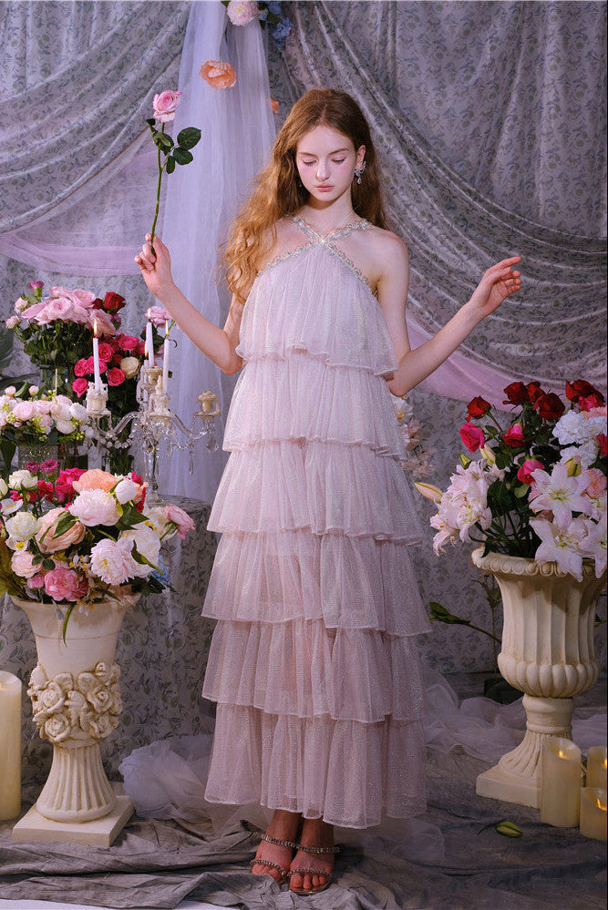 Mera Sleeveless Diamond Chain Cake evening Dress