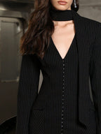 Priscilla v-Neck Stripe Mini Blazer Dress In Black