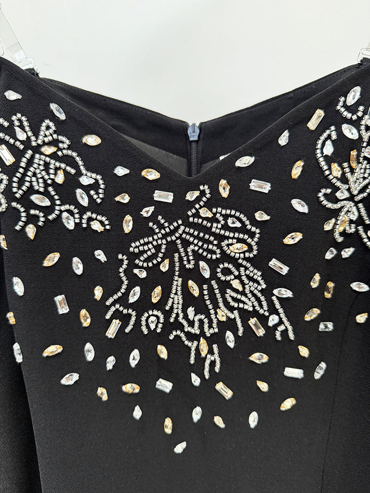 Flowering Girl Women crystal embellished off-shoulder gown in black