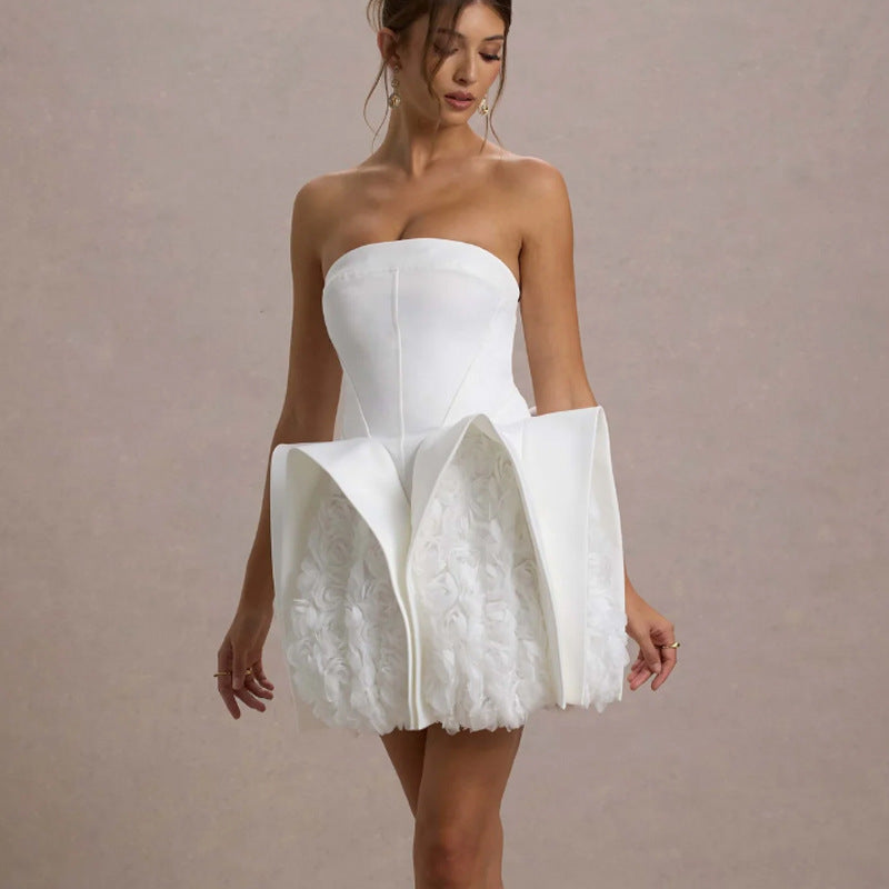Flowering Girl Women Calais Strapless Flower Mini Dress