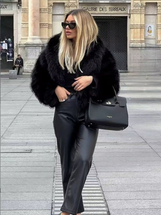 Flowering Girl Women fox fur imitation fur cropped jacket