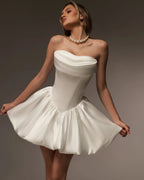 Flowering Girl Women gloria White A-Line Satin strapless mini Dress