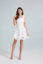 Flowering Girl Women georgia 3d Floral Lace mini Dress in white