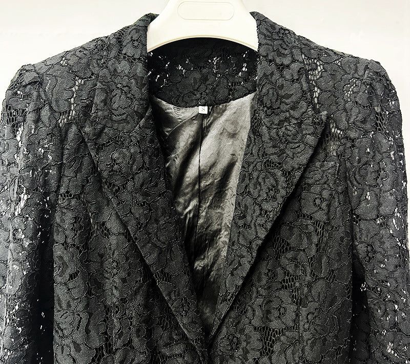 Flowering Girl Women Elvira v-Neck Lace Blazer Set In Black