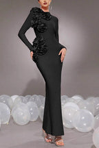 Sally 3D Flower Decorative Bandage Maxi Dress In Black
