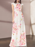 White Floral Flying Sleeves Maxi Dress