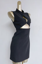 Stand Collar Cutout Mini Dress In Black