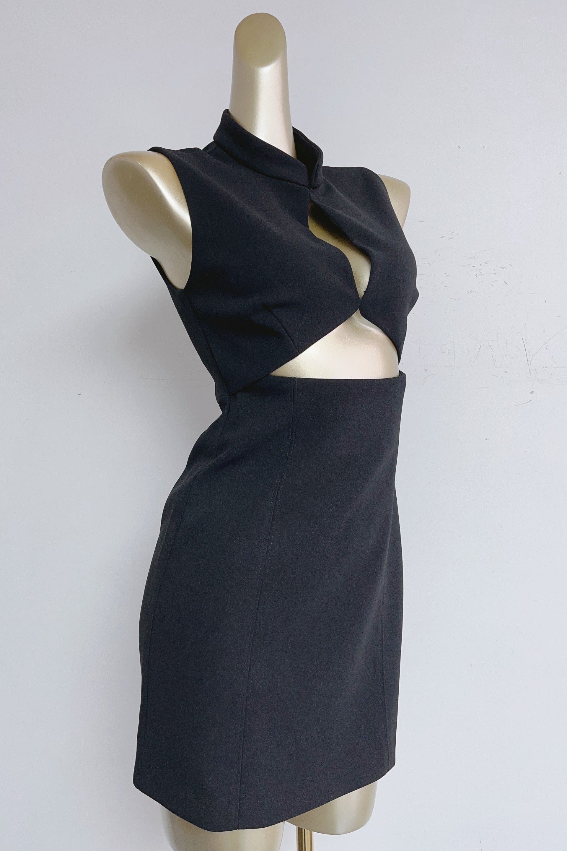 Stand Collar Cutout Mini Dress In Black