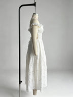 Flowering Girl Women Ruffled square neck embroidered backless slit maxi dress - white