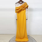 Flowering Girl Women Mesh-paneled beaded rhinestone-embellished maxi dress - yellow