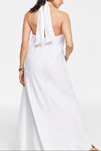White Floral & Butterfly Print Halter Neck Maxi Dress