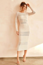Flowering Girl Women white long sleeve cut-out knitted dress