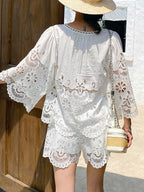 White Lace Embroidered Hollow Suit