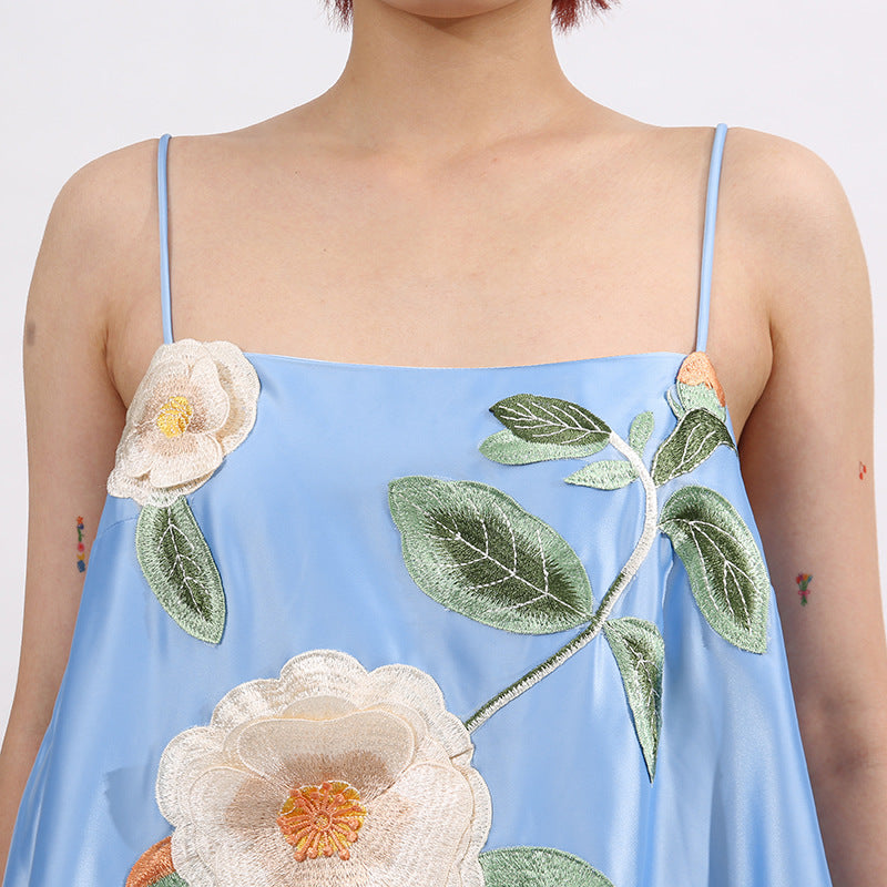 Edwina Applique Floral Embroidered Mini Dress In Blue
