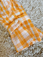 orange plaid V-neck long-sleeve cotton dress