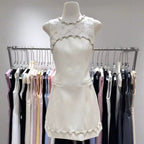 Flowering Girl Women nina rhinestone a-line mini dress - beige