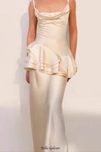 beverly Splicing ruffle silk maxi dress in apricot