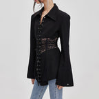 Flowering Girl Women Melany See Through Lace Up Shirt in Black