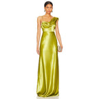 janice one-shoulder satin maxi dress in green