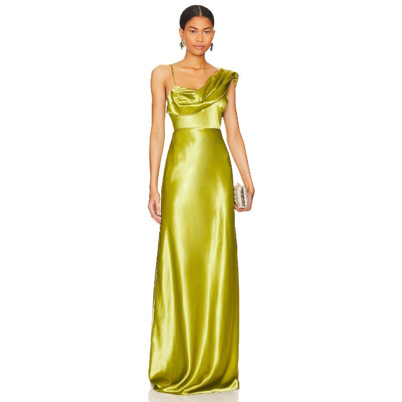 janice one-shoulder satin maxi dress in green