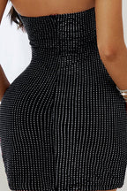 Flowering Girl Women black halterneck v neck hip mini dress